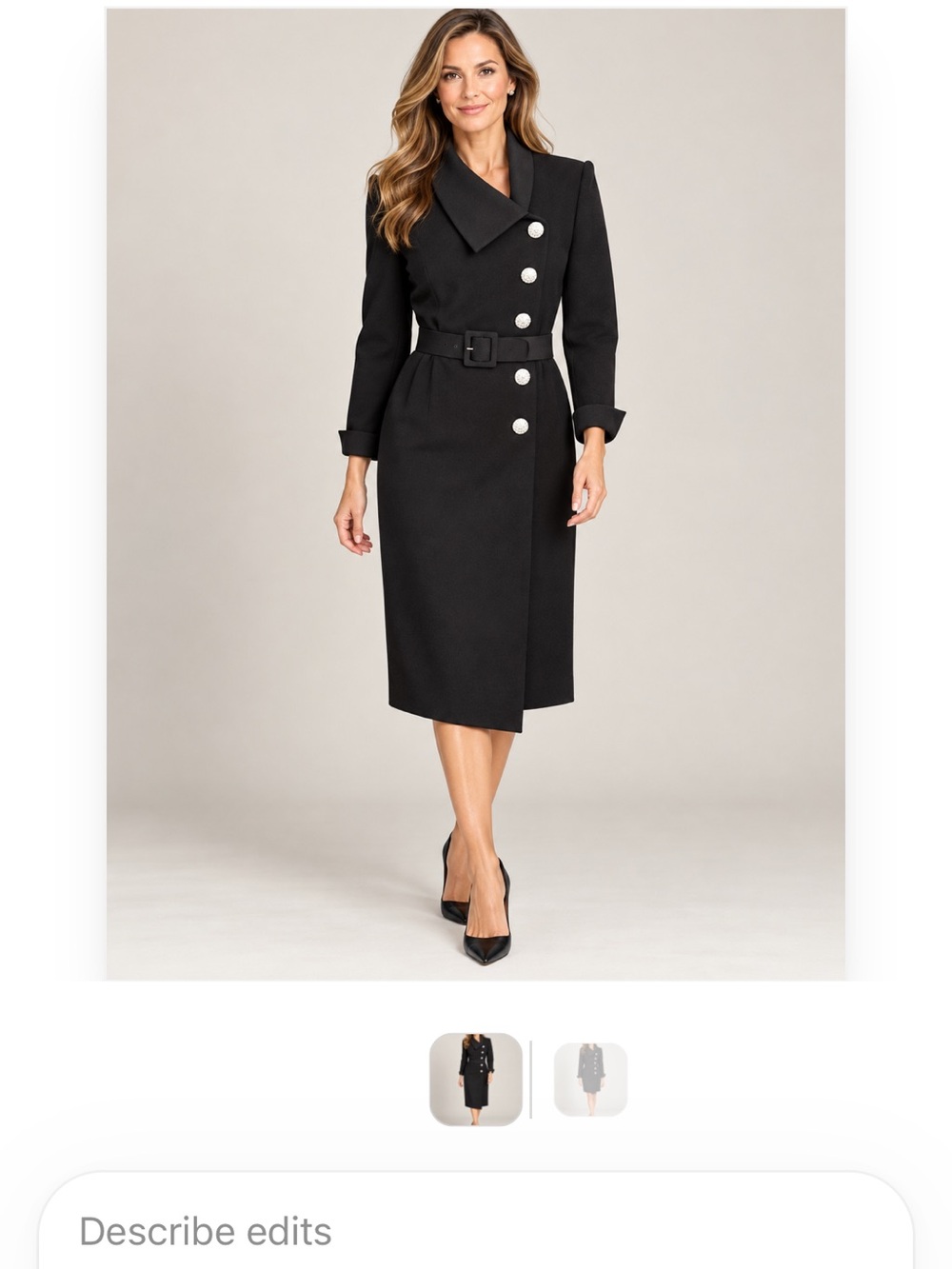 Vintage Givenchy Couture Black Wool Dress with Jeweled Buttons